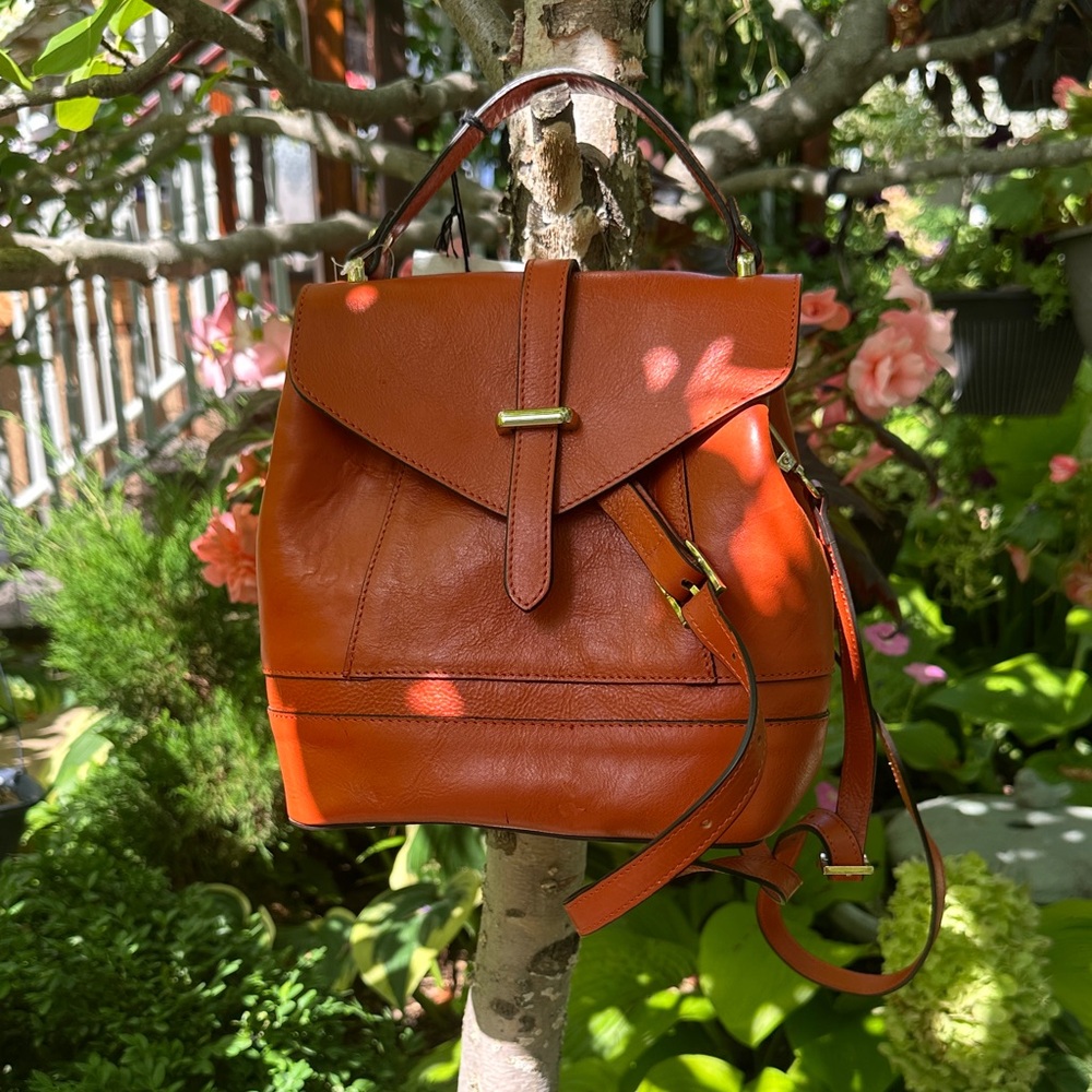 NWT Divina Firenze Italian Orange Leather Backpack